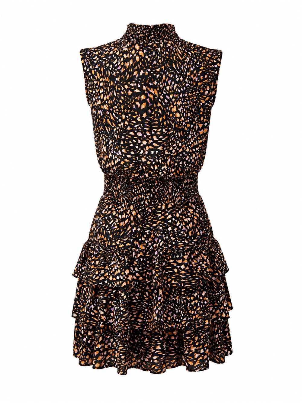 Nanette Lepore NWT Black Amber Smocked Waist Tiered Ruffle Mock Neck Dress 16